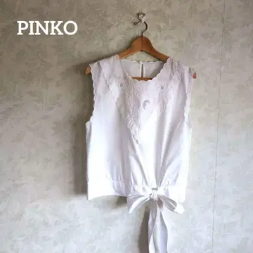 PINKO 화이트 노스 레이스 블라우스, 밑단 리본 40