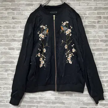 [컨디션 최상] ZARA 매화 꾀꼬리 자수 스카잔 새틴 자켓 일본풍 패턴