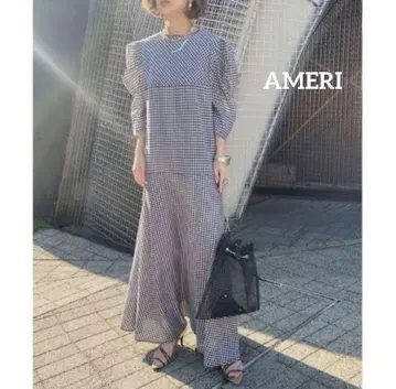 AMERI 메디 진가무 체크 2WAY 퍼프 소매 드레스