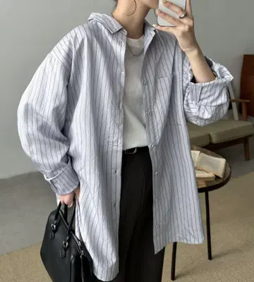 디스코트 더블 스트라이프 셔츠 사 블루 M