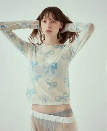BABY BLUE RIBBON SEE-THROUGH TOPS