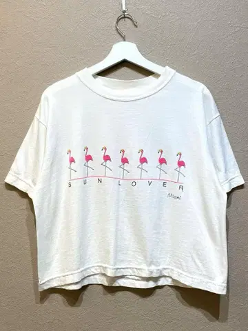 USA SUN LOVER 플라밍고 양면 크롭 반팔 티셔츠 ONE