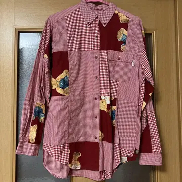 PINK HOUSE 패치워크 테디베어 패턴 긴팔 셔츠