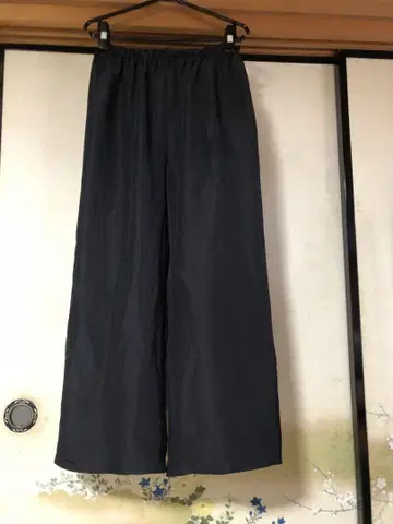 기모노 리메이크 (실크) 검정 와이드 팬츠 고무 허리