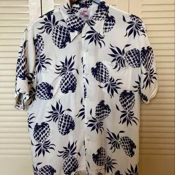 듀크 카하나모쿠 파인애플 패턴 화이트 & 네이비 XL 레이온