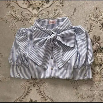 meltie 멜티 리본 보우타이 스트라이프 블라우스 블루 스카이블루