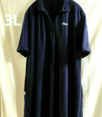 FILA 대형 사이즈 3L 네이비 편안한 플레어 디자인 롱 원피스