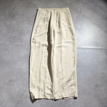 구제 의류 90s 린넨 슬랙스 초와이드 팬츠 드로코드 베이지 와이드