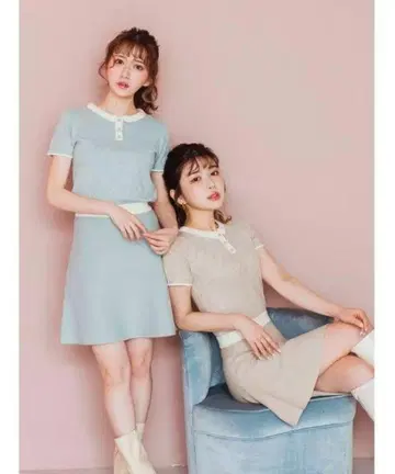 Darich 마카롱 미니 원피스 반팔 니트 원피스 SAX