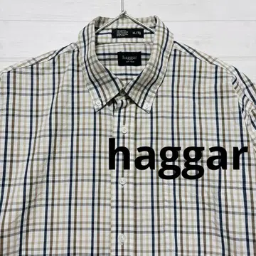 haggar 체크 셔츠 반소매 버튼다운 칼라 하거