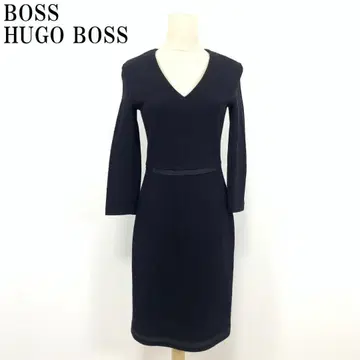 LA5512 휴고 보스 장소매 V넥 롱 원피스 블랙 M