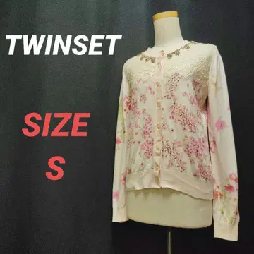 TWINSET  트윈 세트  꽃무늬 카디건  레이스  비주  핑크  S