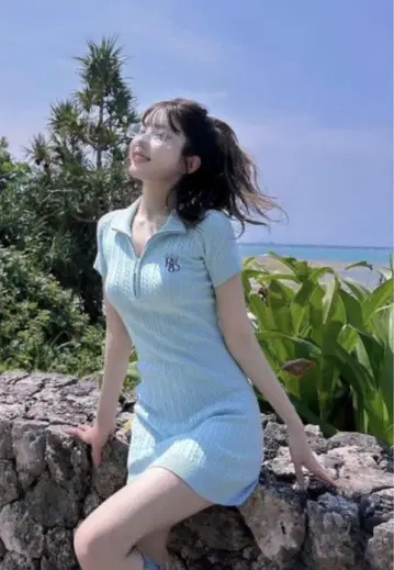 다리치 반소매 니트 미니 원피스