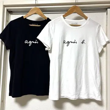 agnes b. 2매 세트 로고 프린트 코튼 반팔 티셔츠