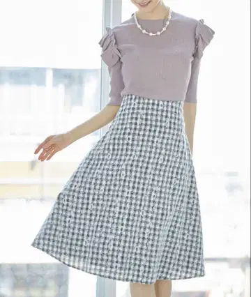 tocco closet 백 레이스업 깅엄 체크 플레어 스커트