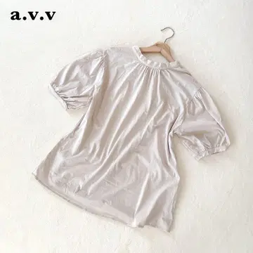 아베베 a.v.v 반팔 셔츠 상의 L 베이지 주름 장식 캐주얼
