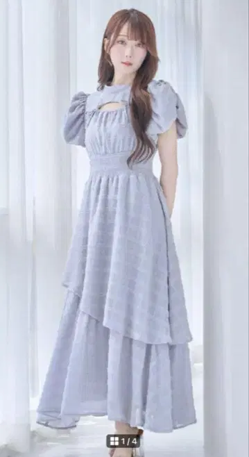 로제뮤즈 자카드 체크 드레스 그레이