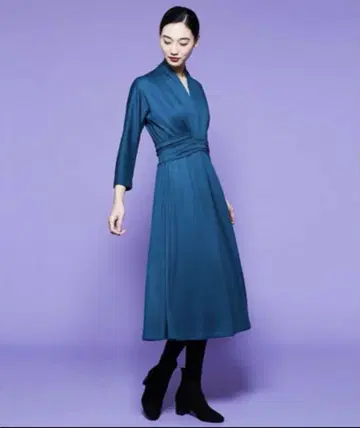 시비라 울 자카드 원피스 새 제품 미사용 짙은 녹색