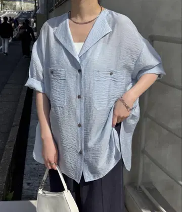 빈티지 라이크라 라펠 칼라 반팔 시어 셔츠