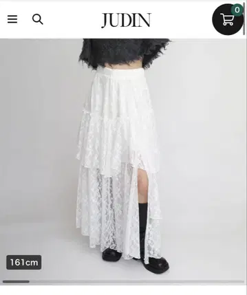 JUDIN 불규칙한 밑단 레이스 롱 스커트