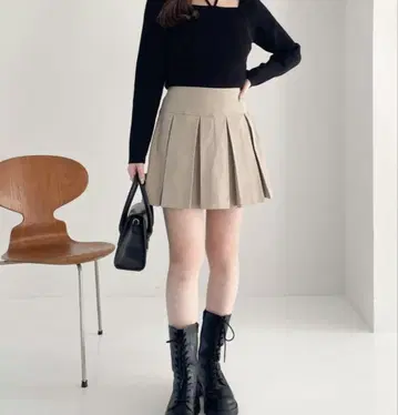 헤서 베이지 플리츠 스커트 안감 포함 S