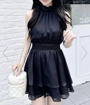 INGNI 2Way 리본 아메슬리 프릴 미니 원피스 검정