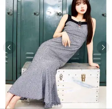 새상품급 다리치 슬리브리스 원피스 FREE 깅엄 체크 블랙