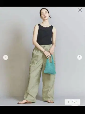 뷰티&유스 나일론 코튼 카고 팬츠 라임 워시드 블루