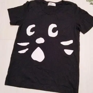 네넷 고양이 얼굴 프린트 반팔 티셔츠  냐~ 네넷 2 블랙