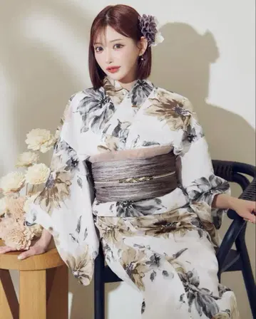 sugar 히나타 해바라기 수채화 유카타 오비 오비 장식 세트