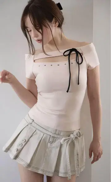 Andmary Dada 리본 tops 핑크 베이지