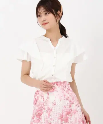 MISCH MASCH 더블 프릴 컷 블라우스 화이트