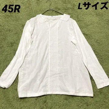 45R 블라우스 상의 흰색 화이트 거즈 원단 레이스 옷깃 L 사이즈