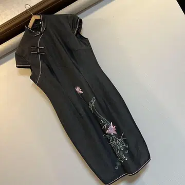 위예 자수 장식 다크 그레이 데님 소재 차이나 드레스 M 사이즈