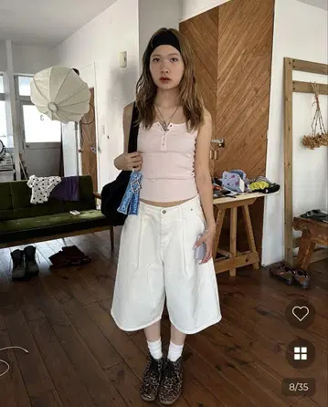 턱 와이드 숏팬츠 아이보리