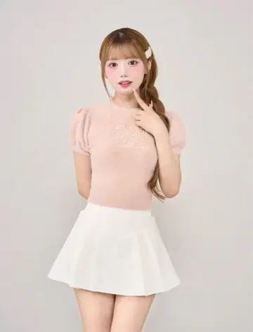 다리치 팬시 비즈 DD 로고 니트 톱스 핑크