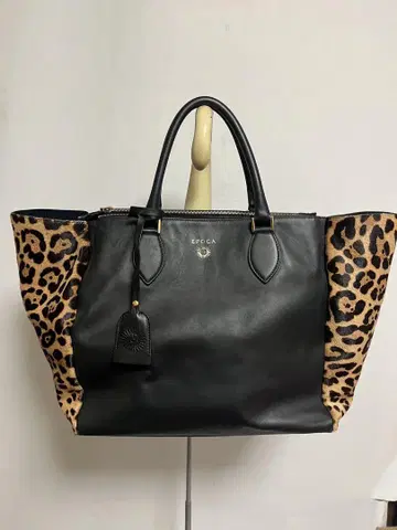 EPOCA 송치 레오파드 무늬 핸드백 블랙 가죽