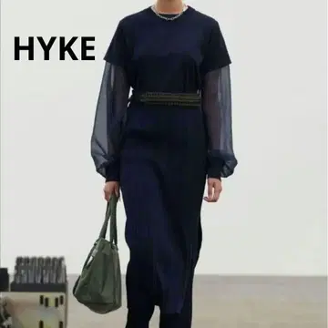 HYKE SHEER SLEEVE SWEATER S 네이비