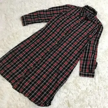 자라 우먼 ZARA WOMAN 셔츠 원피스 골드 버튼 체크 XS