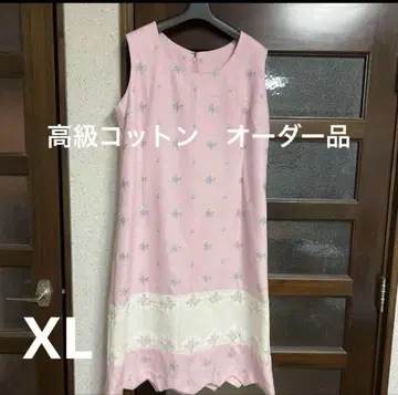 고급 코튼 원단 원피스 오더 제품 핑크 핸드메이드