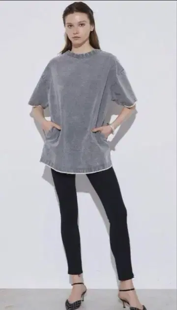 스태닝 루어 백 지퍼 데님 톱 그레이