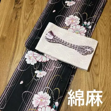 유카타 미사용 새상품 꽃무늬 블랙 유카타 세트