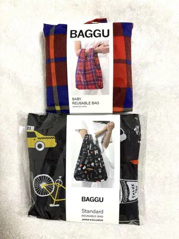 BAGGU 뉴욕 일본 한정 타탄 체크 레드 에코백 세트