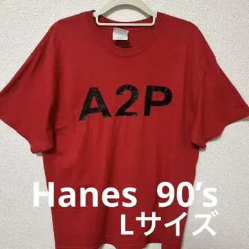 한스 A2P 프린트 빨간색 티셔츠 90년대 미국 빈티지 L 사이즈