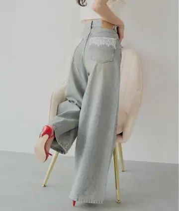 CHICO 포켓 레이스 와이드 데님 라이트 블루