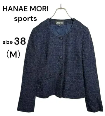 하나에모리 스포츠 노카라 자켓 38 (M) 트위드 라메 일본제 네이비