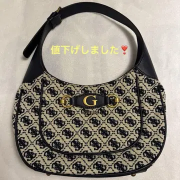 [새상품급] GUESS 게스 핸드백 모노그램 패턴 베이지 x 네이비