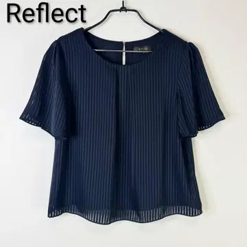 Reflect 시어 새틴 스트라이프 블라우스 남색