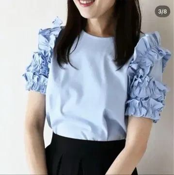 네IGE 네쥬 프릴 톱 소매 프릴 블루 엘레강트 파란색 하늘색