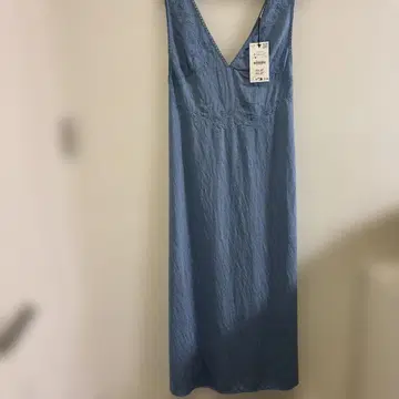 ZARA 슬리브리스 롱 원피스 S 라이트 블루 레이스